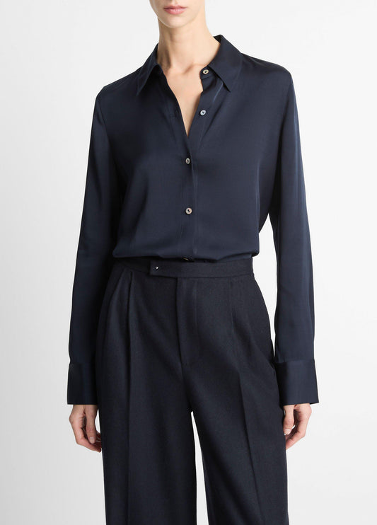 Silk-Blend Slim Button-Front Blouse - US 3761