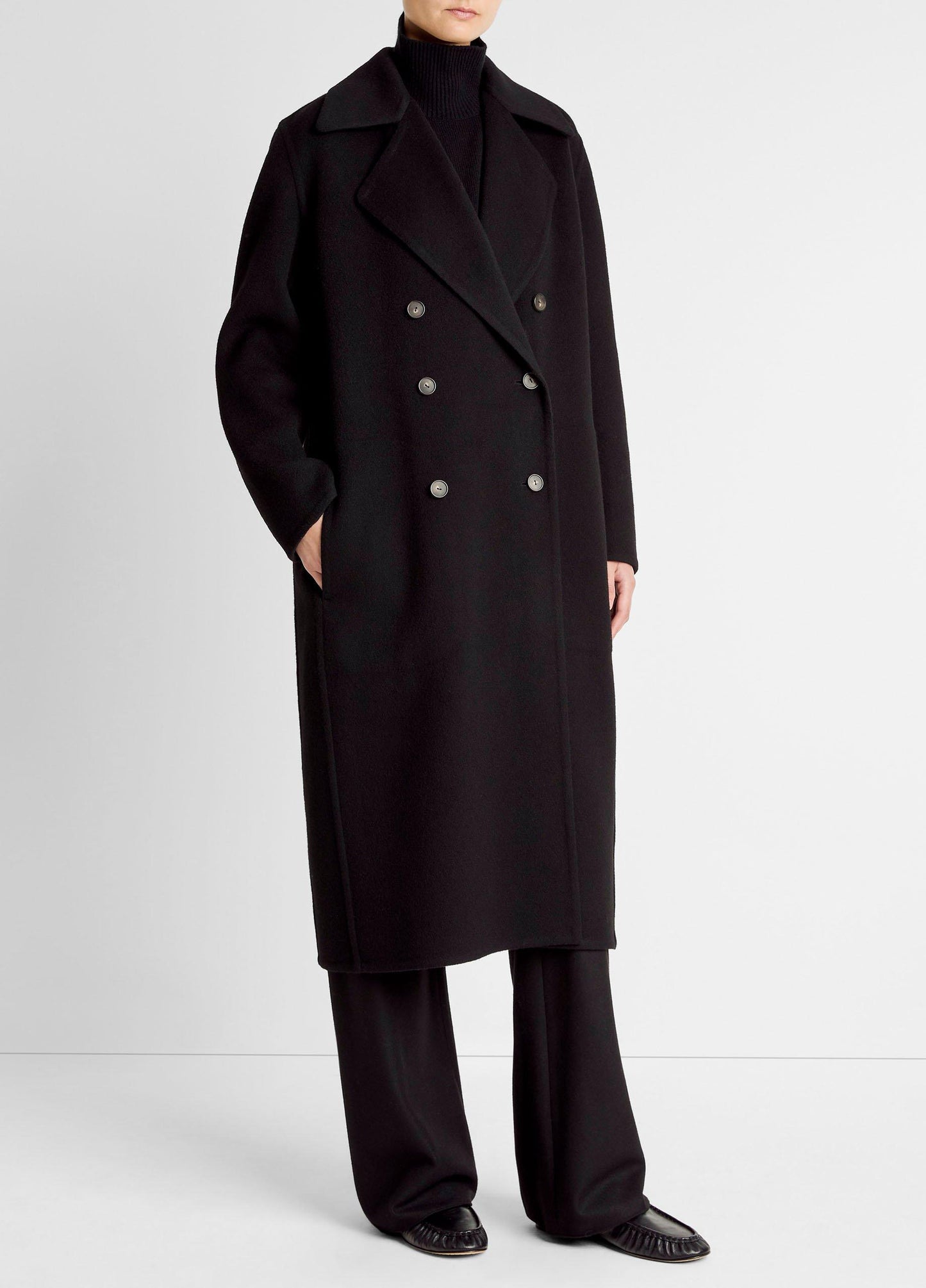 Wool-Blend Double-Breasted Long Coat - US 5616