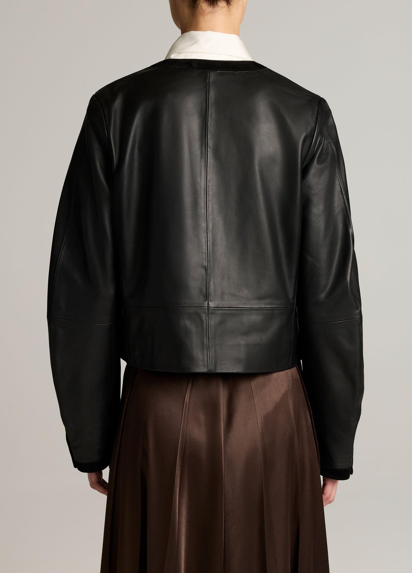 Suede-Trimmed Leather Cropped Jacket - US 1237