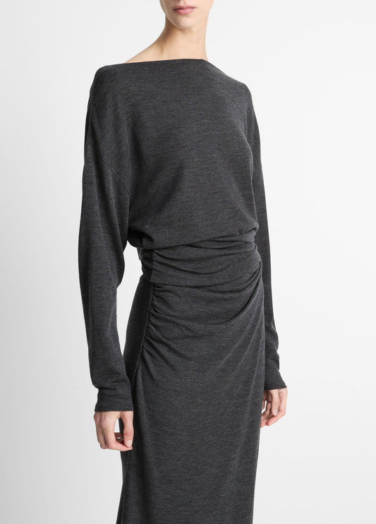 Draped Wool-Blend Slash-Neck Top - US 4555
