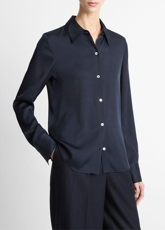 Silk-Blend Slim Button-Front Blouse - US 3761