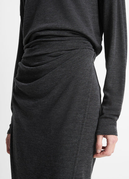 Draped-Waist Wool-Blend Midi Skirt - US 9746