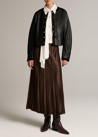 Suede-Trimmed Leather Cropped Jacket - US 1237