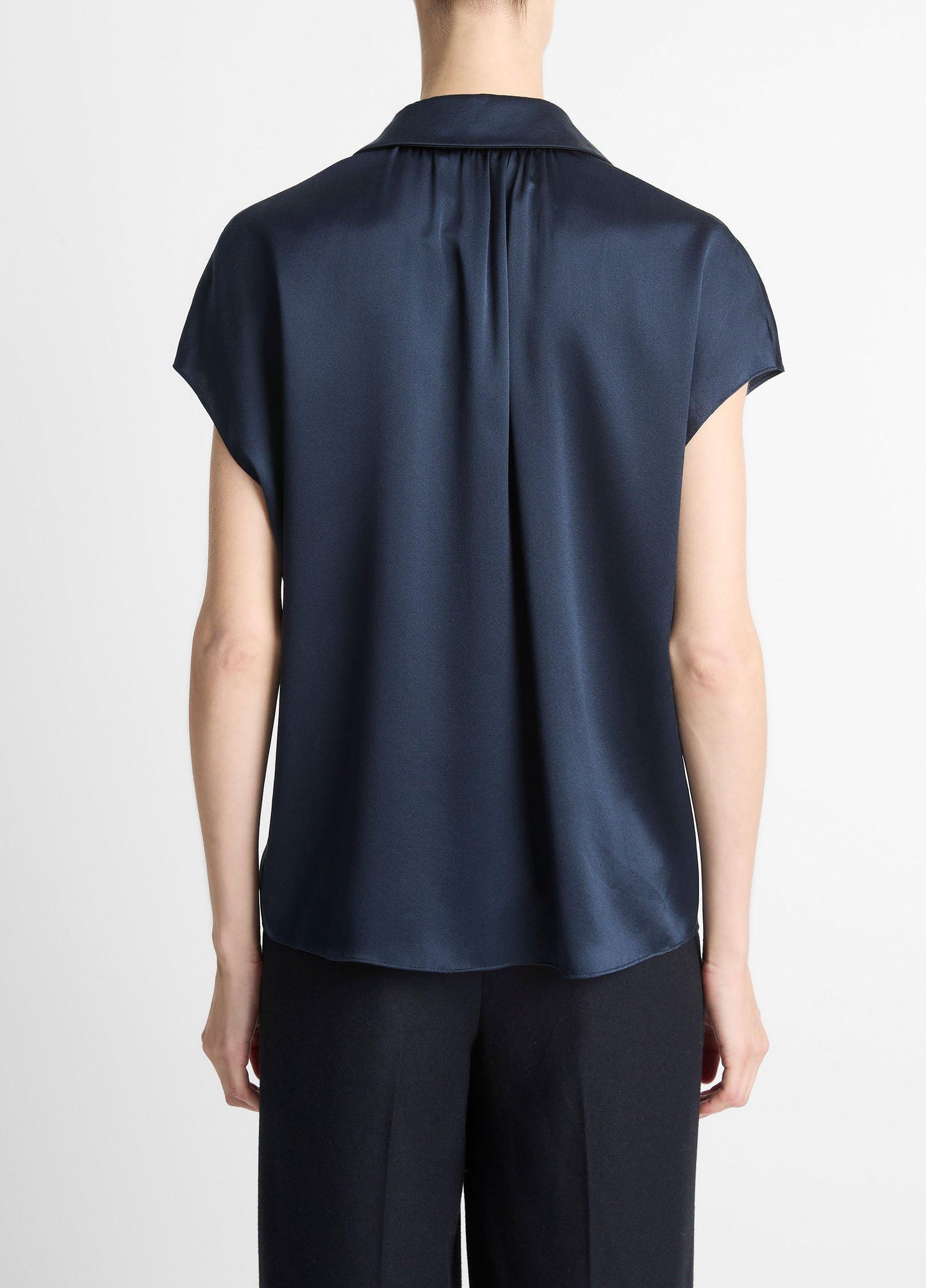 Silk Cap-Sleeve Ruched-Back Blouse - US 9796