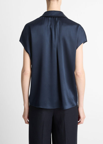 Silk Cap-Sleeve Ruched-Back Blouse - US 9796