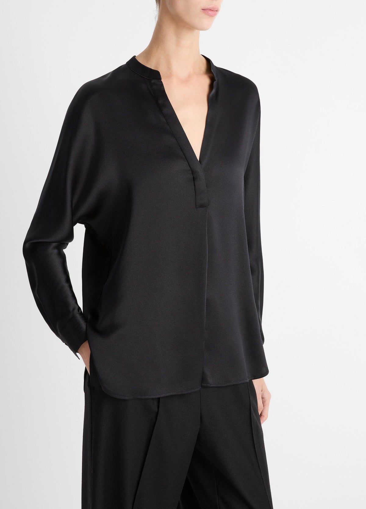 Silk Satin Band-Collar Blouse - US 9256