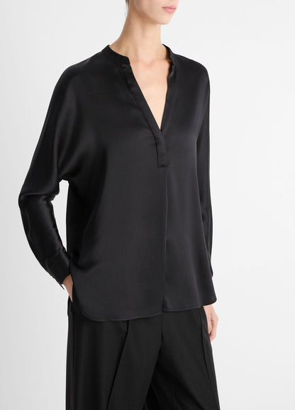 Silk Satin Band-Collar Blouse - US 9256