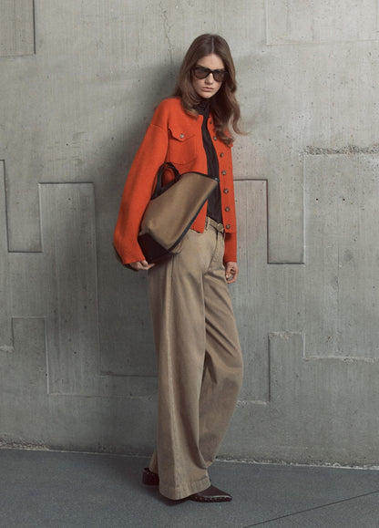 Washed Cotton Twill Mid-Rise Wide-Leg Pant - US 1534