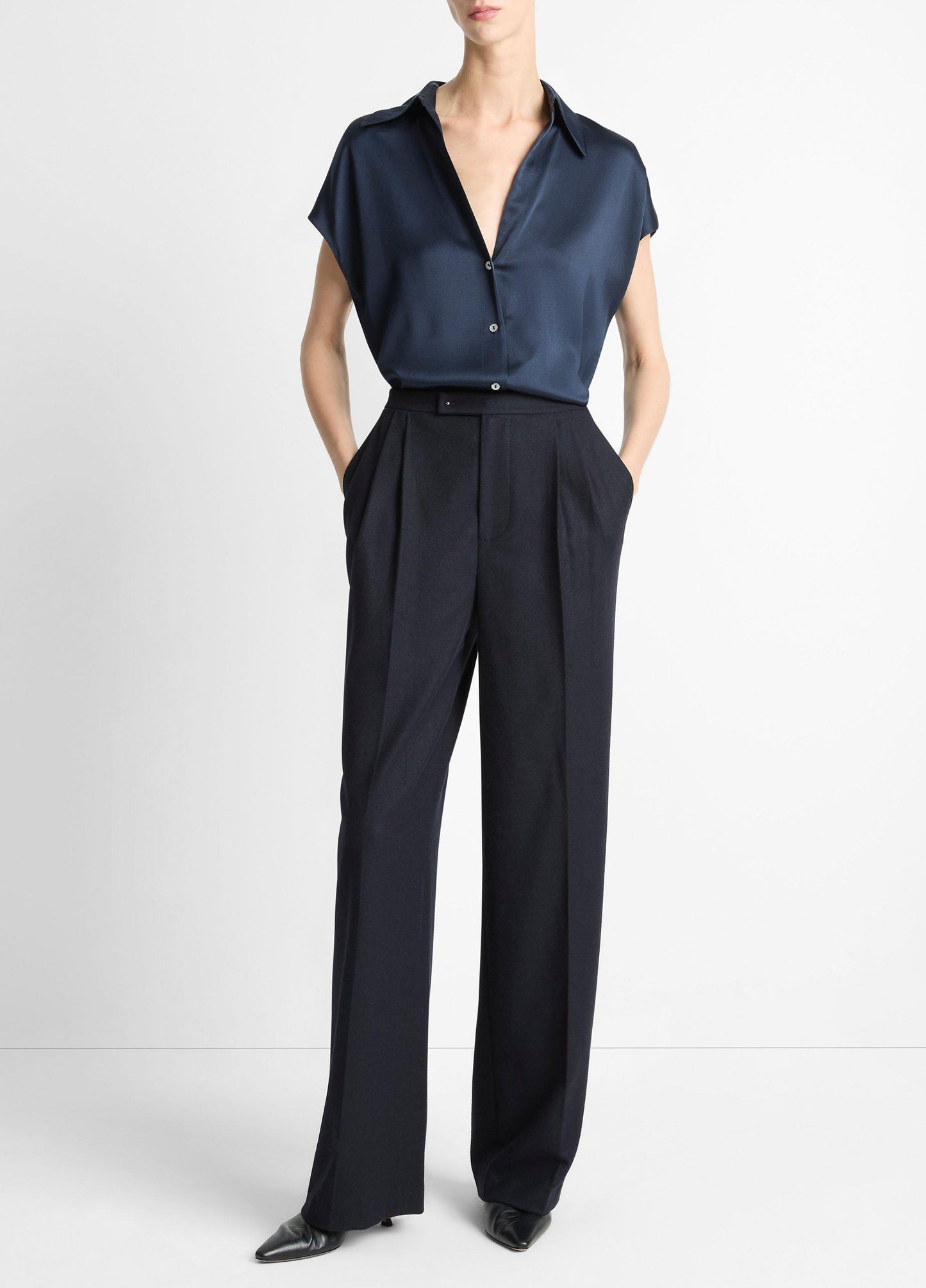 Silk Cap-Sleeve Ruched-Back Blouse - US 9796