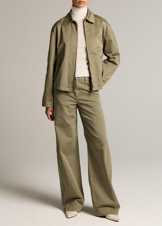 Washed Cotton Twill Mid-Rise Wide-Leg Pant - US 9438