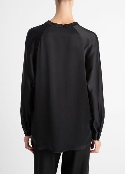 Silk Satin Band-Collar Blouse - US 9256