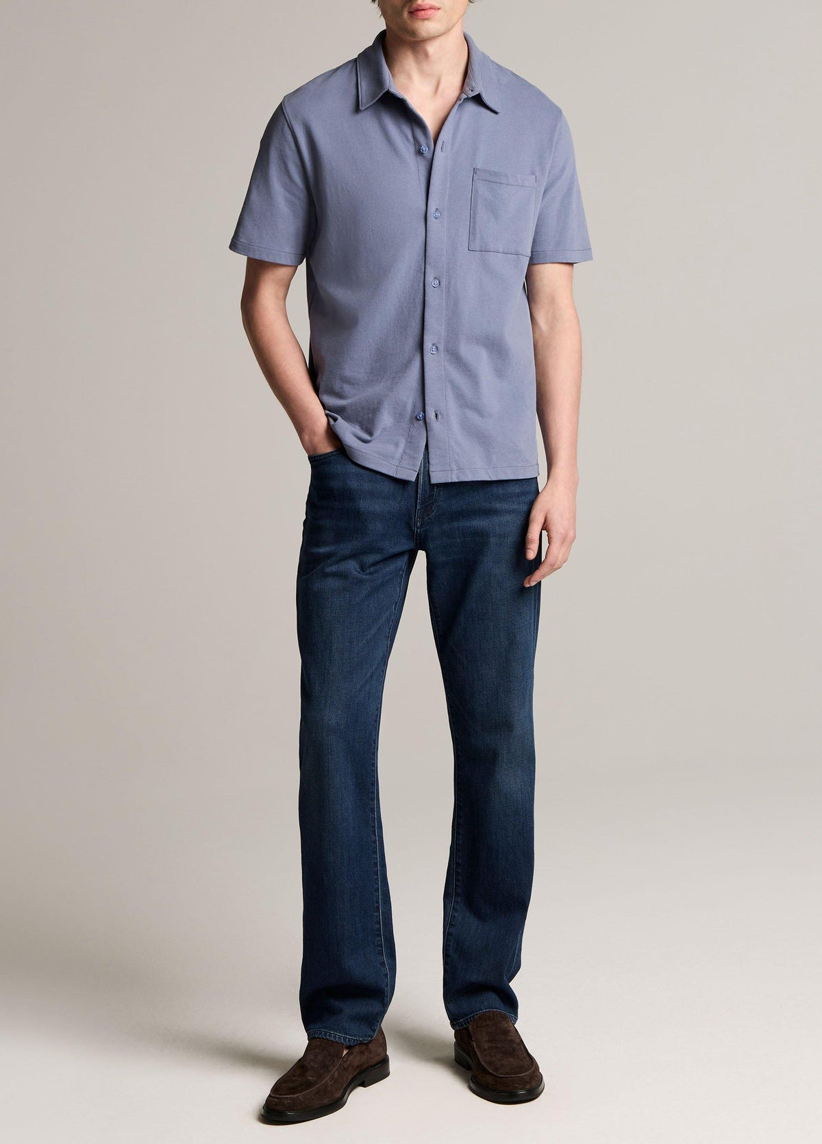Sueded Cotton Jersey Button-Front Shirt - US 0184