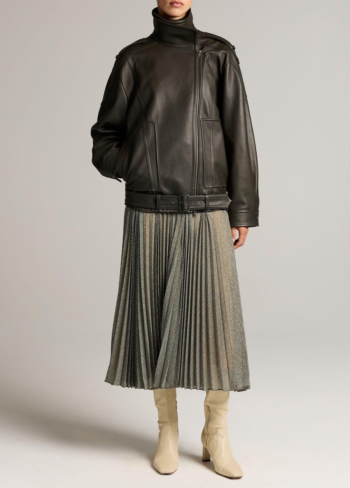 Leather Oversized Biker Jacket - US 1206