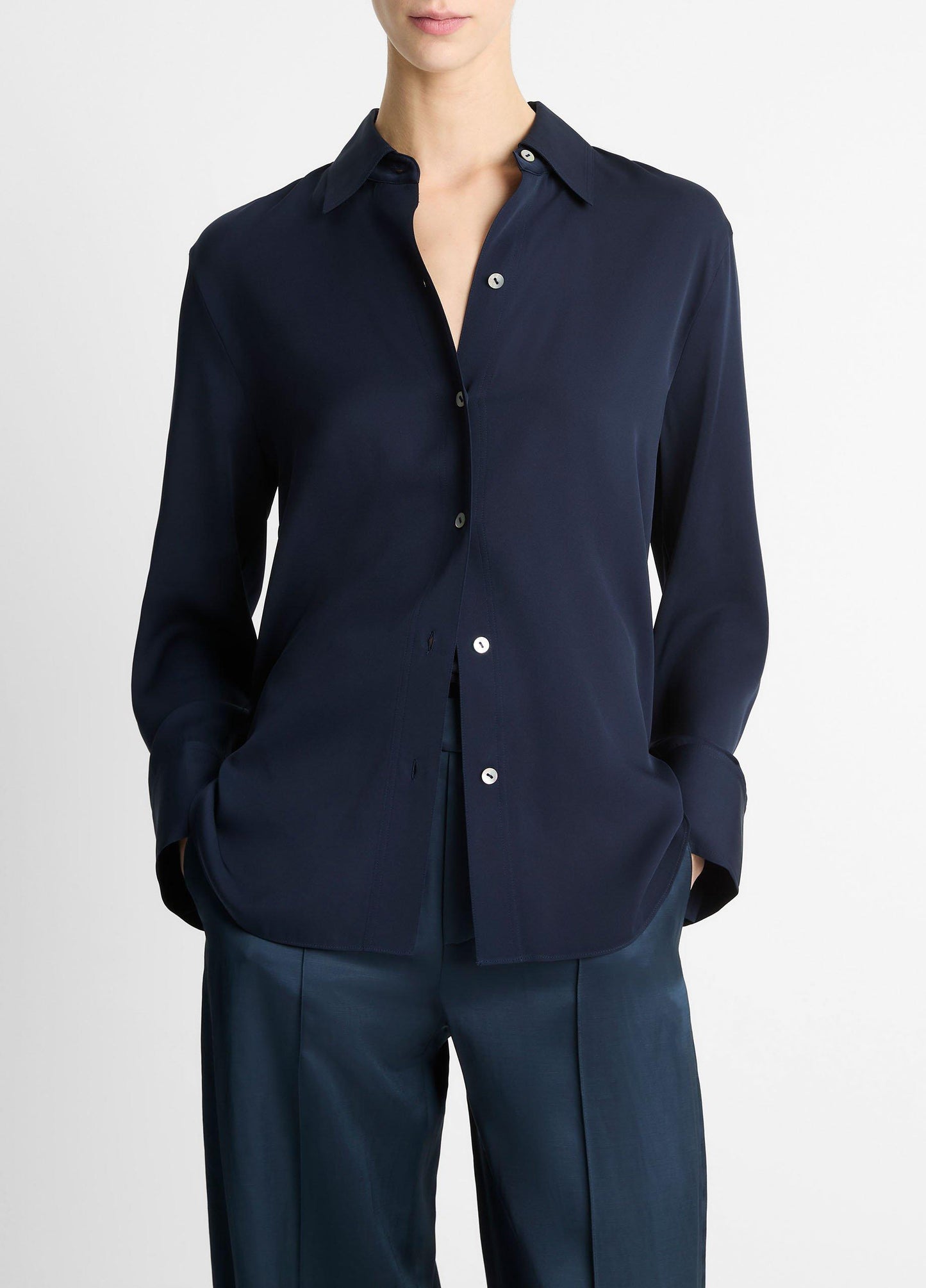 Stretch-Silk Button-Front Blouse - US 9322