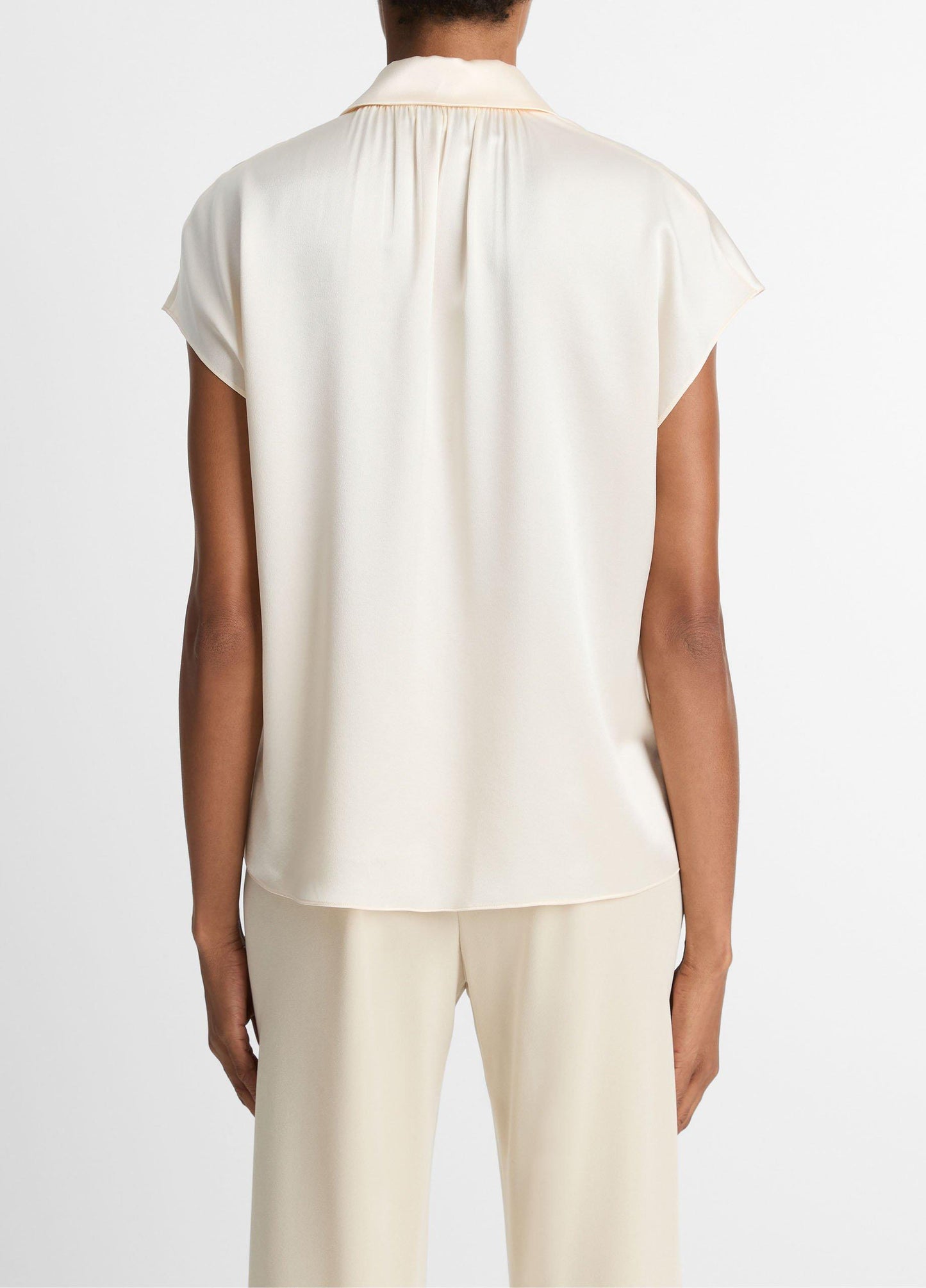 Silk Cap-Sleeve Ruched-Back Blouse - US 2681