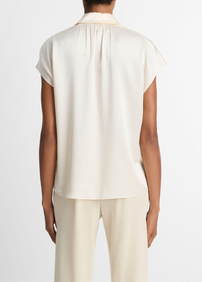 Silk Cap-Sleeve Ruched-Back Blouse - US 2681