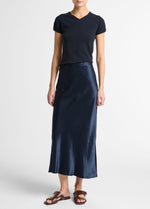 Satin Side-Slit Slip Skirt - US 6887