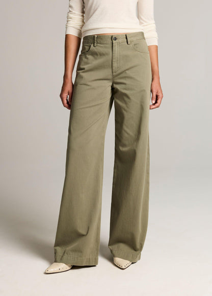 Washed Cotton Twill Mid-Rise Wide-Leg Pant - US 9438
