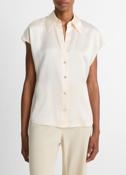 Silk Cap-Sleeve Ruched-Back Blouse - US 2681