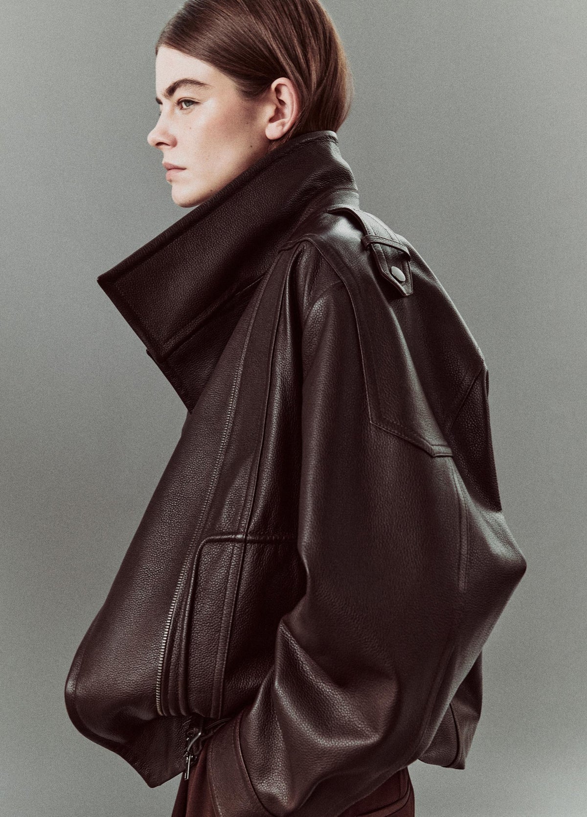Leather Oversized Biker Jacket - US 1652