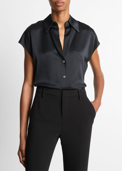 Silk Cap-Sleeve Ruched-Back Blouse - US 8041