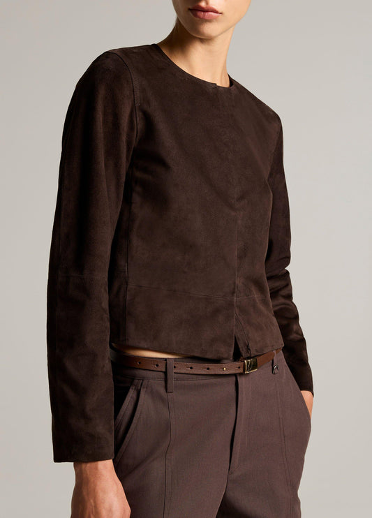 Collarless Cropped Suede Jacket - US 4959
