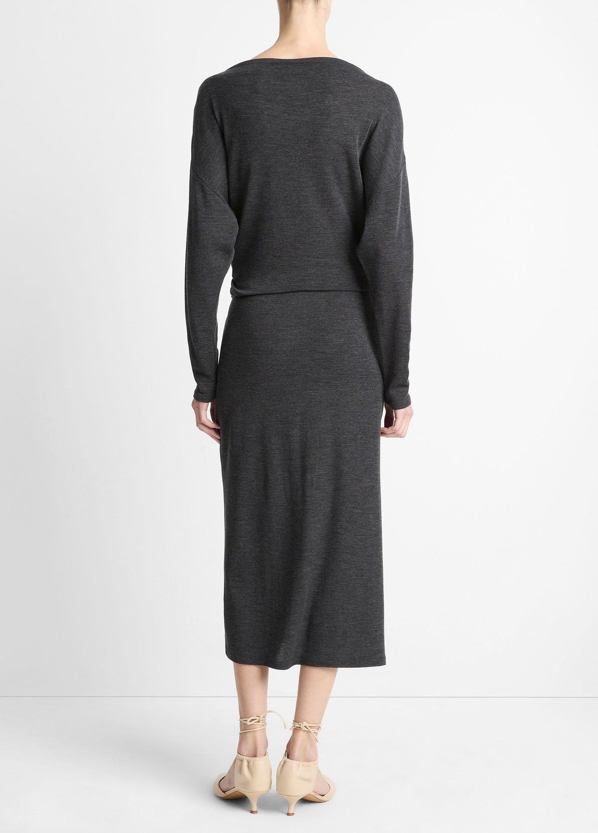 Draped-Waist Wool-Blend Midi Skirt - US 9746