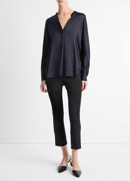 Silk Satin Band-Collar Blouse - US 4858