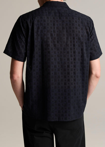 Cotton Eyelet Short-Sleeve Button-Front Shirt - US 9272