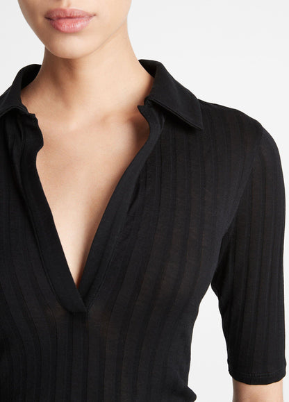 Cotton Elbow-Sleeve Polo Shirt - US 7844