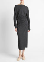 Draped-Waist Wool-Blend Midi Skirt - US 9746