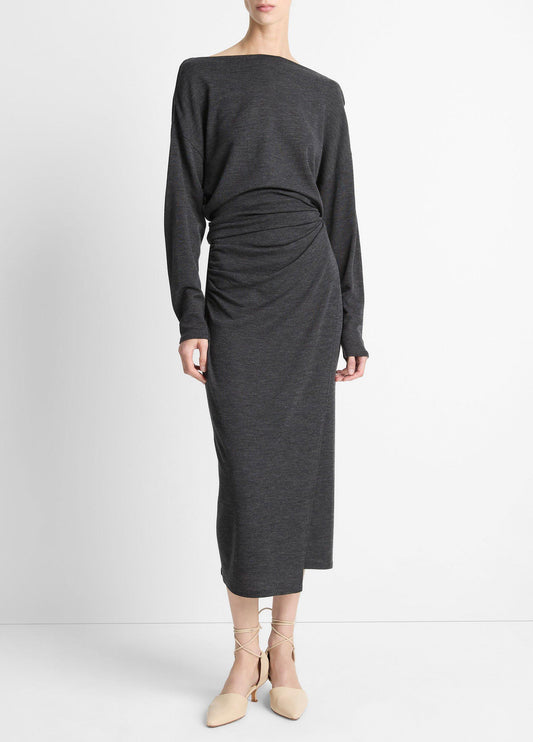 Draped-Waist Wool-Blend Midi Skirt - US 9746
