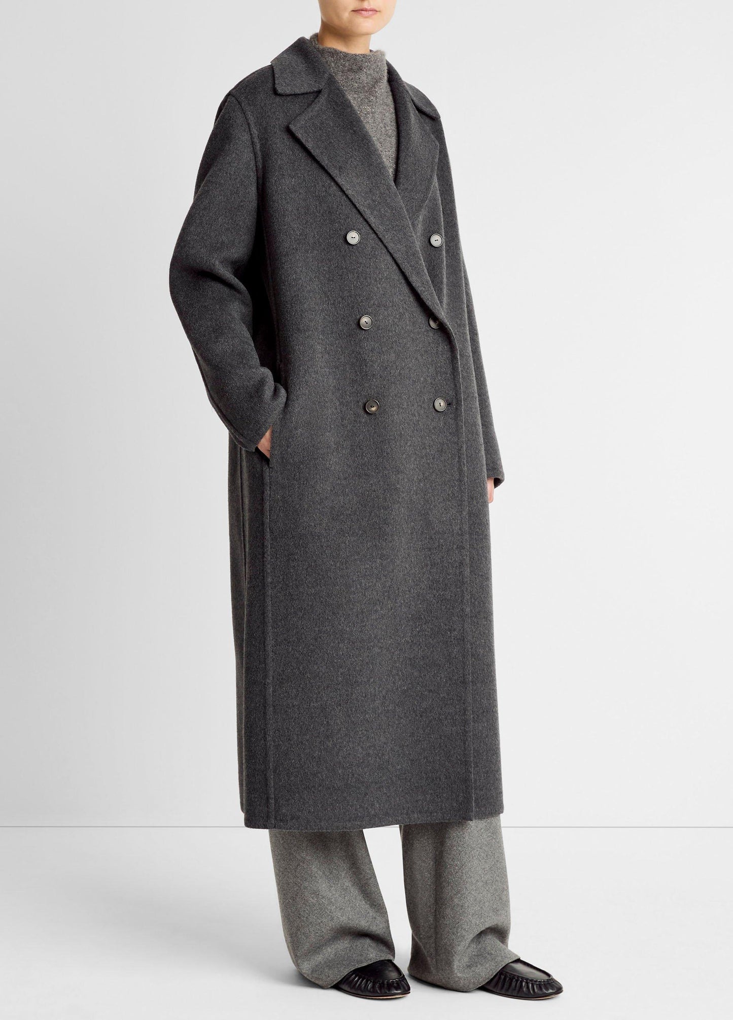 Wool-Blend Double-Breasted Long Coat - US 3459