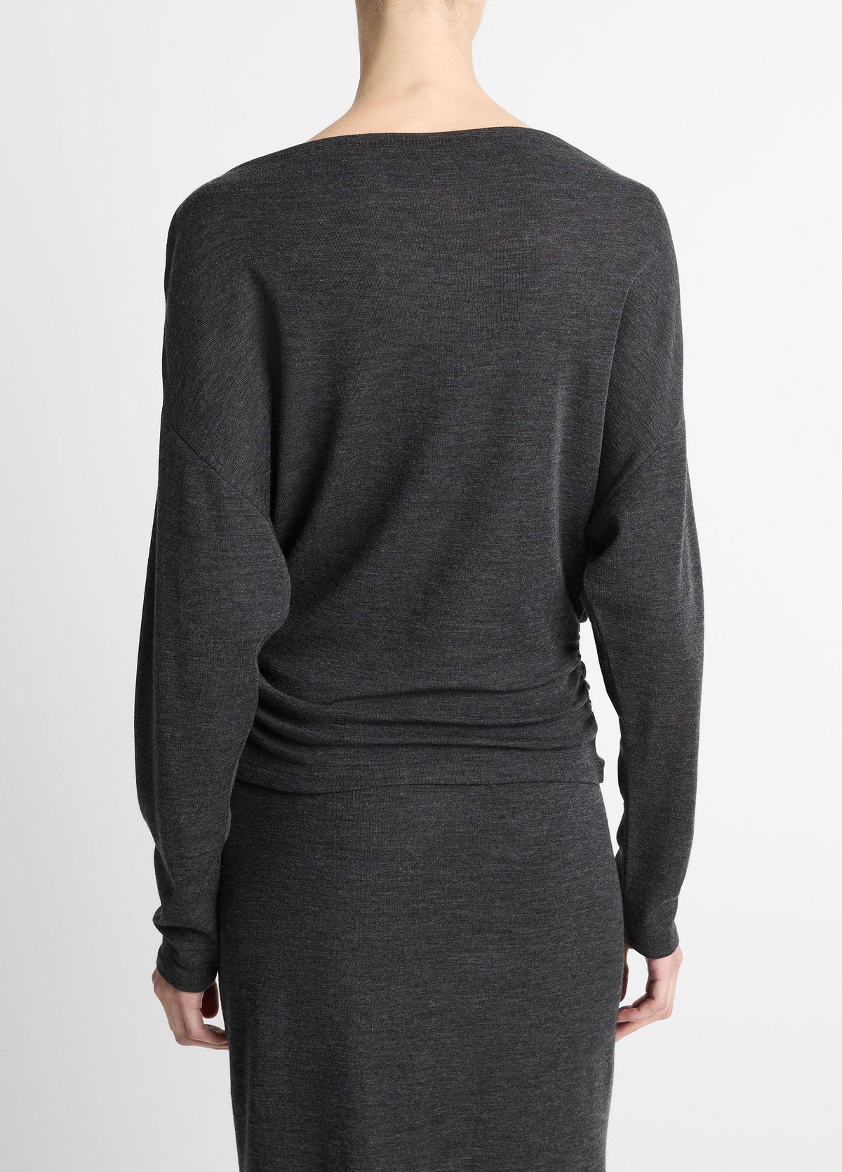 Draped Wool-Blend Slash-Neck Top - US 4555