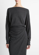 Draped Wool-Blend Slash-Neck Top - US 4555