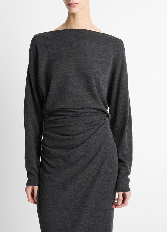Draped Wool-Blend Slash-Neck Top - US 4555
