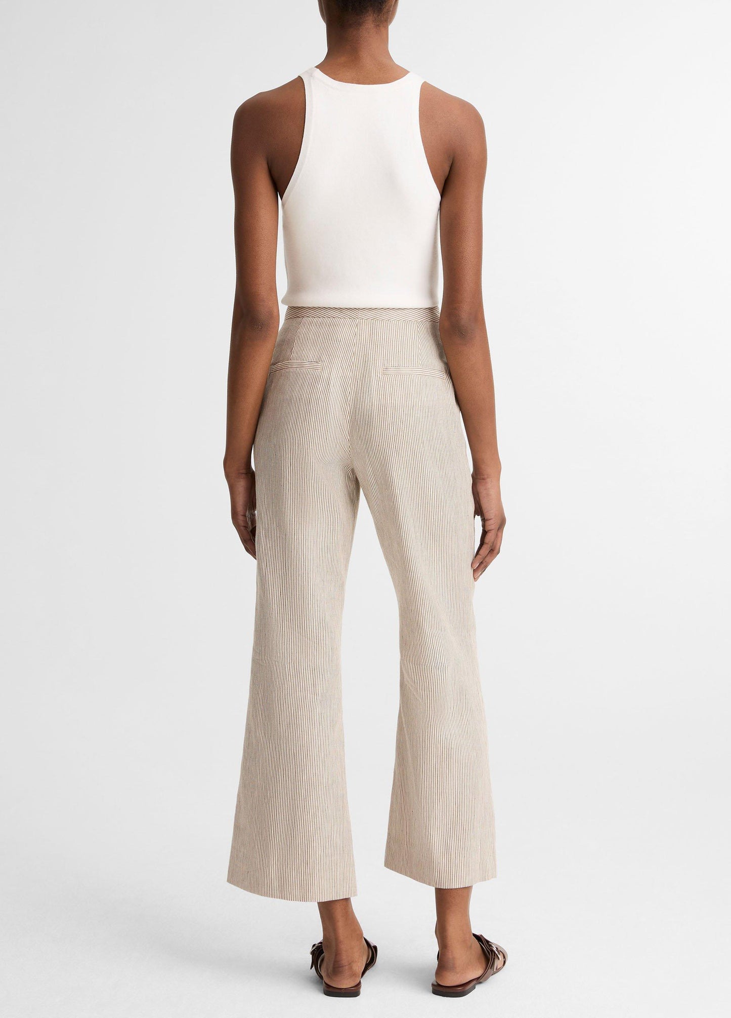 Ticking Stripe Linen-Cotton Low-Rise Crop Flare Trouser - US 0241
