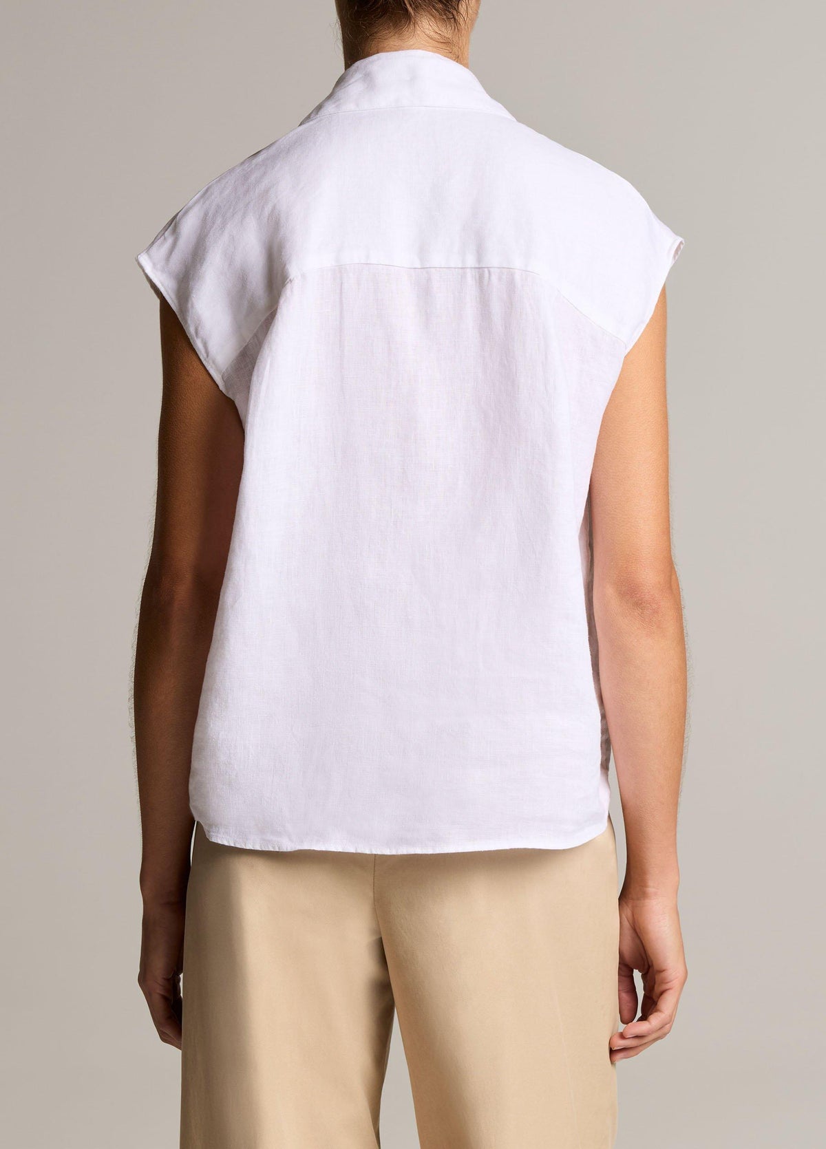 Linen Cap-Sleeve Button-Front Blouse - US 4913
