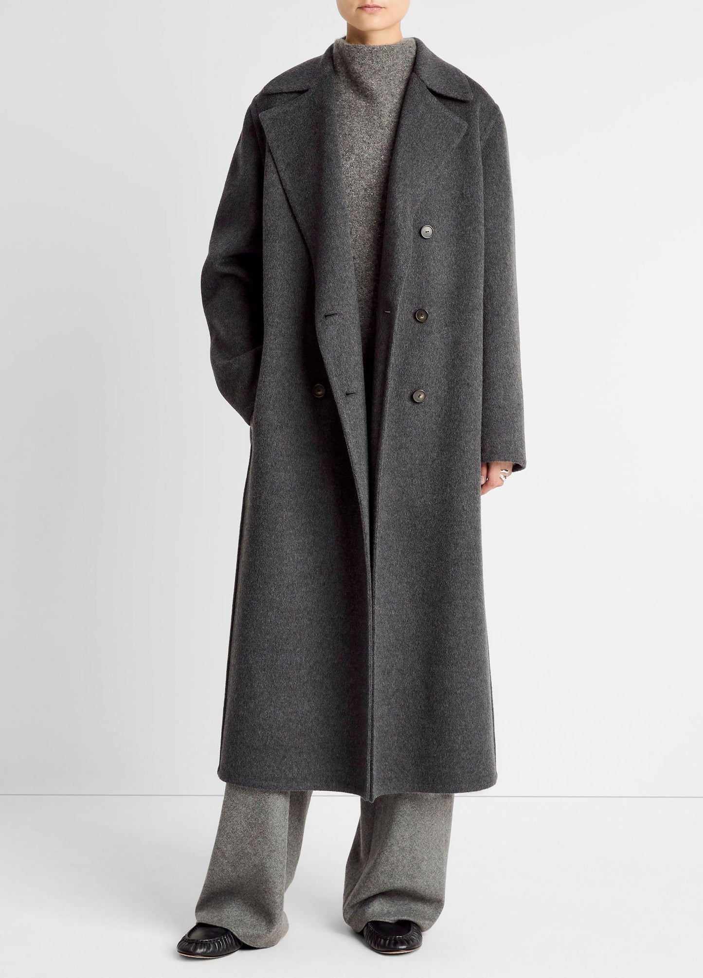 Wool-Blend Double-Breasted Long Coat - US 3459