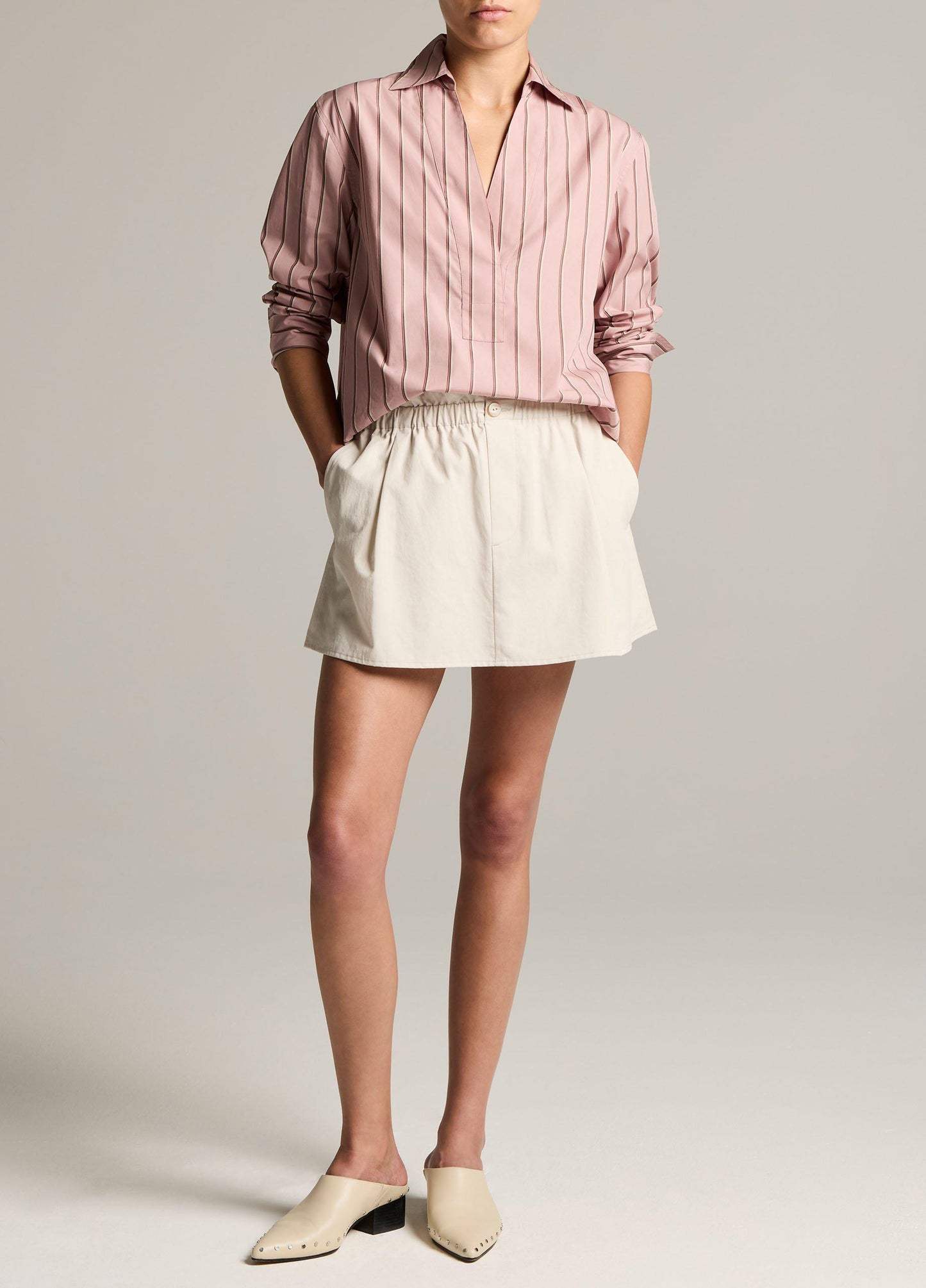 Striped Cotton Relaxed Popover Shirt - US 1335