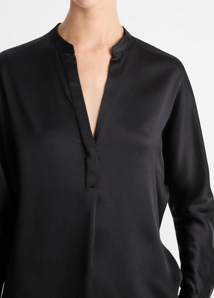 Silk Satin Band-Collar Blouse - US 9256