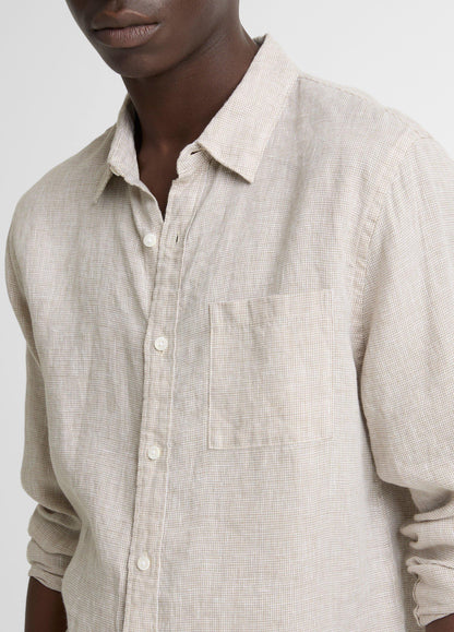 Houndstooth Linen Button-Front Shirt - US 6645