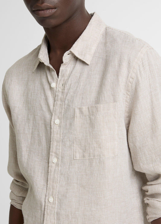Houndstooth Linen Button-Front Shirt - US 6645