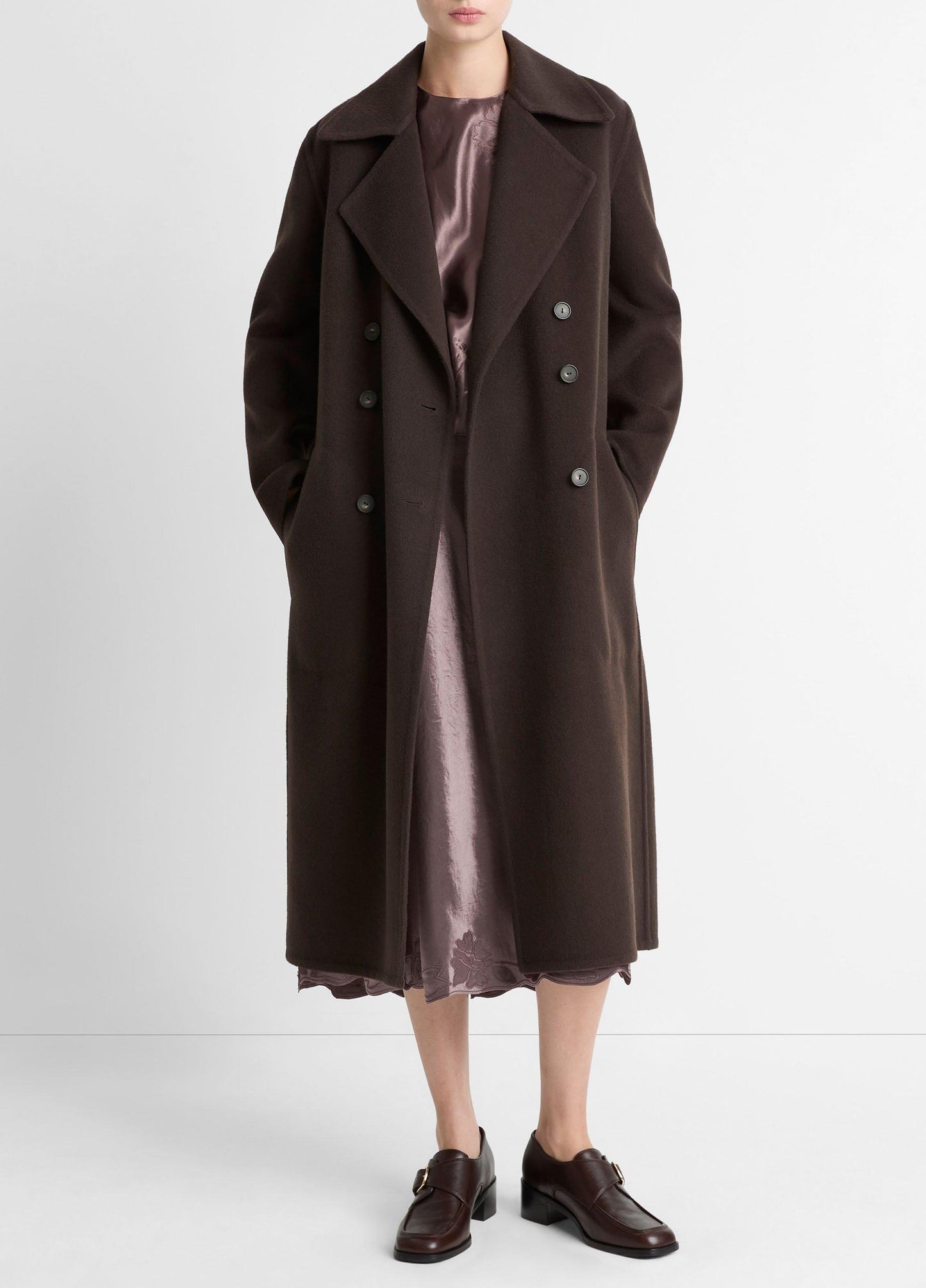 Wool-Blend Double-Breasted Long Coat - US 2342