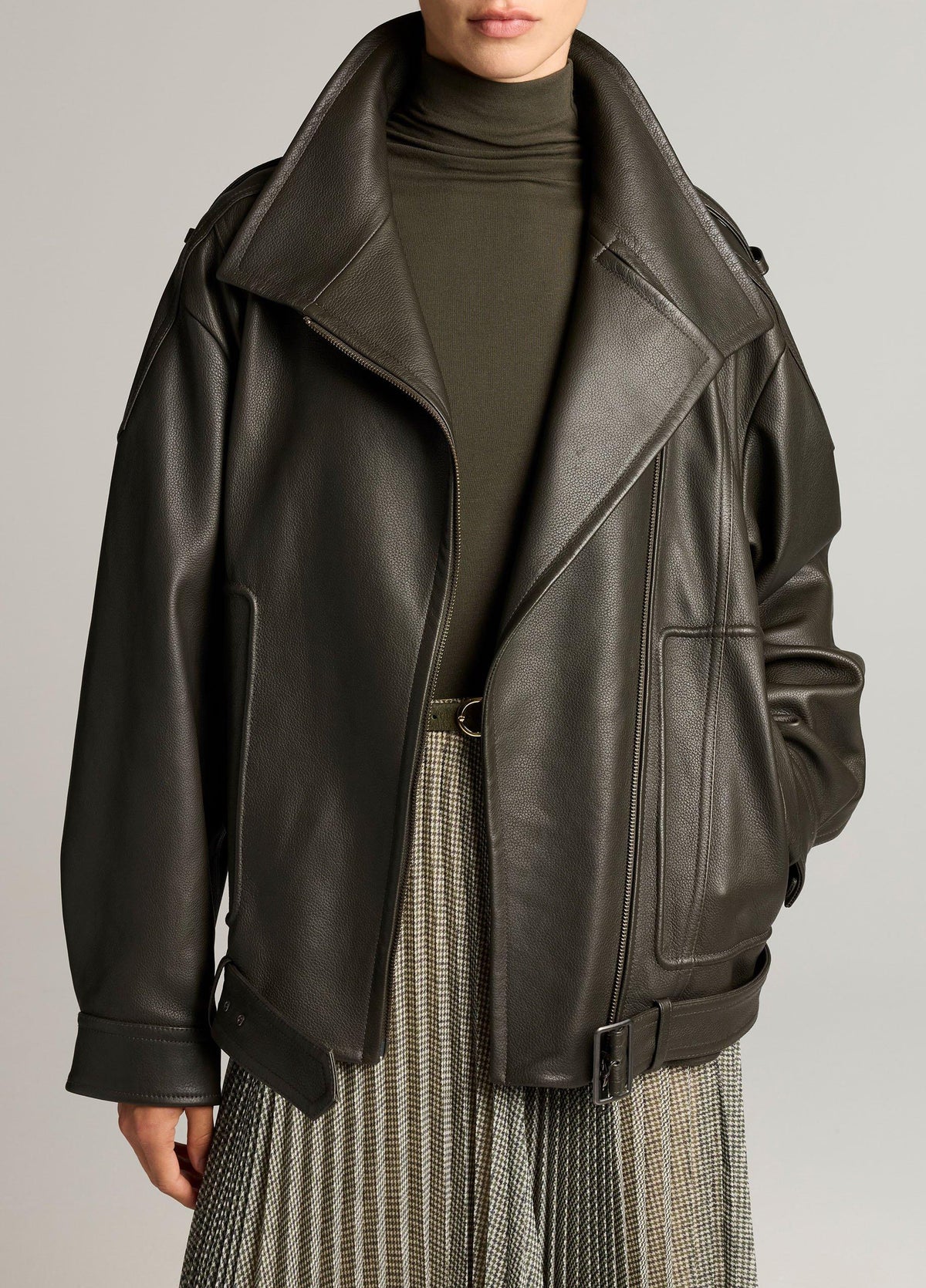 Leather Oversized Biker Jacket - US 1206