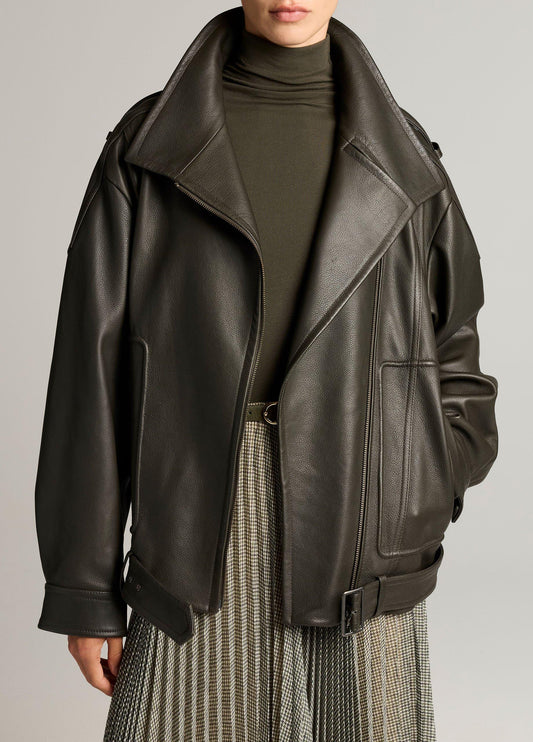 Leather Oversized Biker Jacket - US 1206