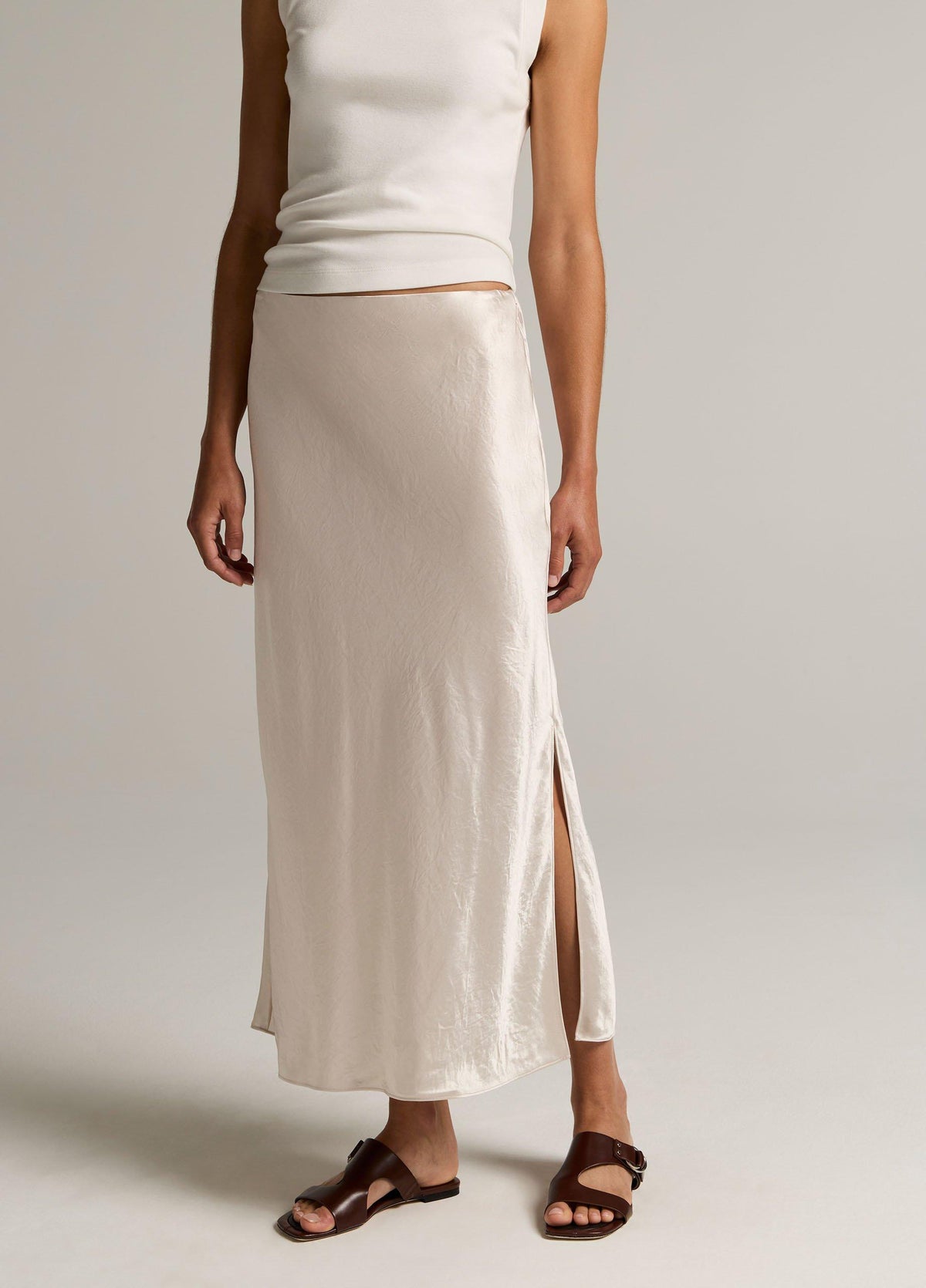 Satin Side-Slit Slip Skirt - US 4445