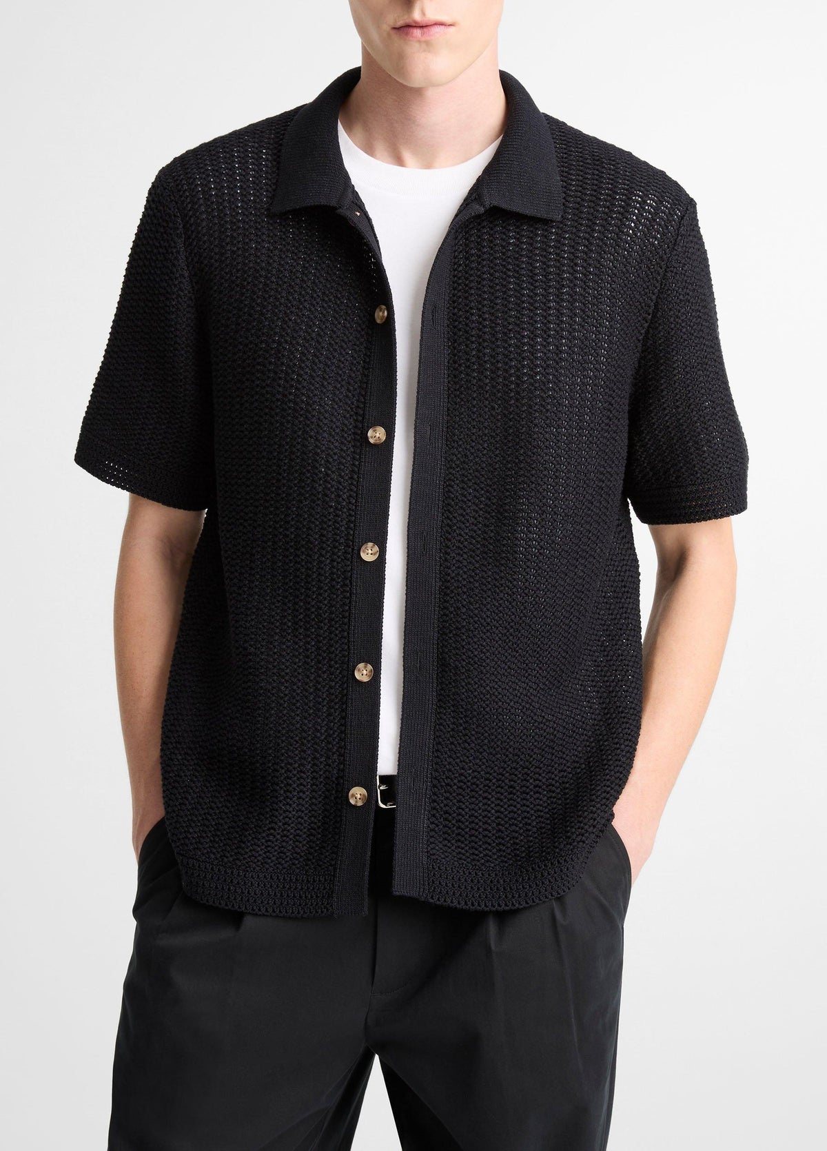 Cotton Crochet Button-Front Shirt - US 4902