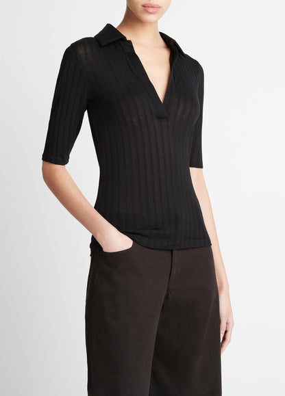 Cotton Elbow-Sleeve Polo Shirt - US 7844