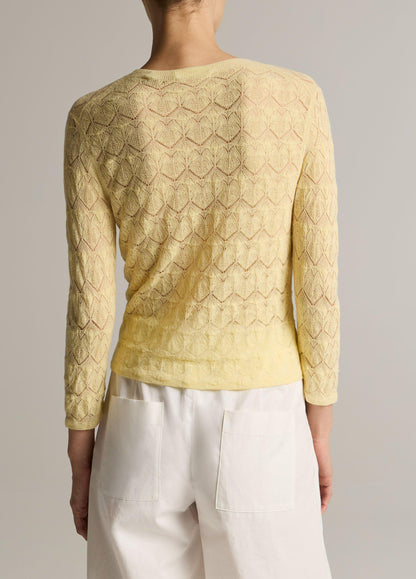 Fine Lace Cotton Three-Quarter-Sleeve Crew Neck Sweater - US 6300